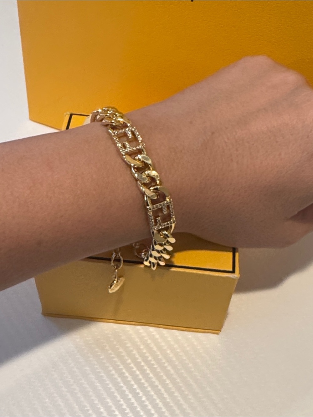 Fendi Gold-Tone Link Bracelet with Charm Accents